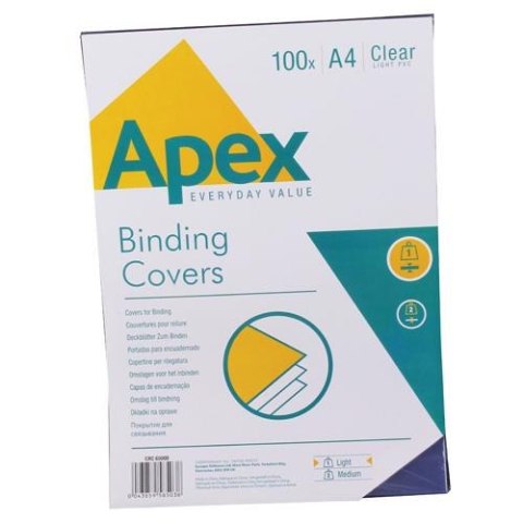 APEX okładki do bindowania PVC (przezroczyste) A4 op. 100szt. 6500001 FELLOWES APEX okładki do bindowania PVC (przezroczyste) A4 op. 100szt. 6500001 FELLOWES
