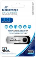 Pamięć Pendrive MediaRange 16GB USB 2.0, obracany, srebrno-czarny, MR910