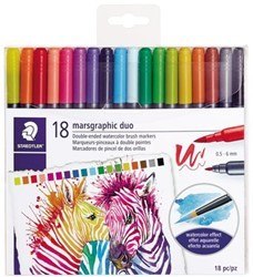 Pisak dwustronny brush pen do akwareli, Design Journey, 1-6 i 0.5-0.6mm, 18 kol., Staedtler S 3001 TB18 Pisak dwustronny brush pen do akwareli, Design Journey, 1-6 i 0.5-0.6mm, 18 kol., Staedtler S 3001 TB18