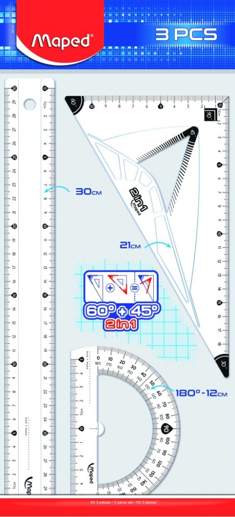 Zestaw START maxi 3 elem. linijka 30cm ekier. kątom. Maped 897121