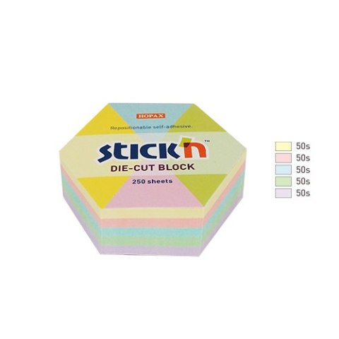 Notes sześciokąt, 61x70mm, mix 5 kol. pastelowych, 250kart. Stickn 21826 Notes sześciokąt, 61x70mm, mix 5 kol. pastelowych, 250kart. Stickn 21826