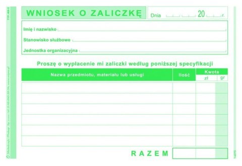 408-5 Wniosek o zaliczkę MICHALCZYK&PROKOP A6 40 kartek 408-5 Wniosek o zaliczkę MICHALCZYK&PROKOP A6 40 kartek