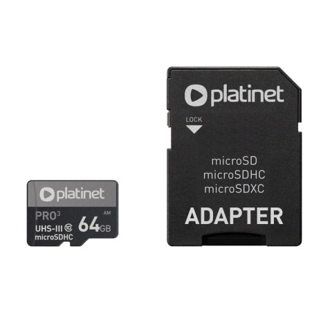 Karta pamięci Micro SDhc + adapter 64GB class10 UIII A1 90MB/s Platinet PMMSDX64UI