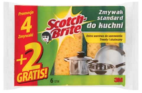 Gąbka do zmywania SCOTCH BRITE, uniwersalna, do trudnych zabrudzeń, 4+2szt., żółta