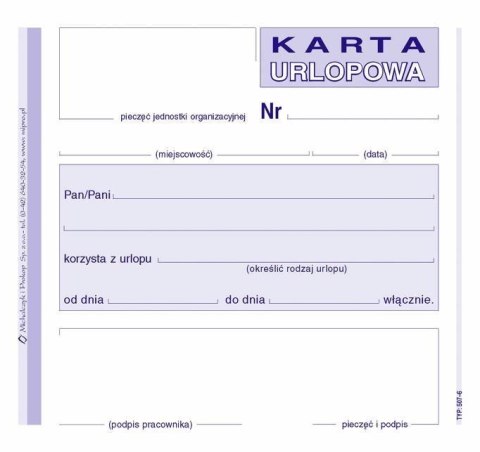 507-6 Karta urlopowa MICHALCZYK&PROKOP 2/3 A6 40 kartek 507-6 Karta urlopowa MICHALCZYK&PROKOP 2/3 A6 40 kartek