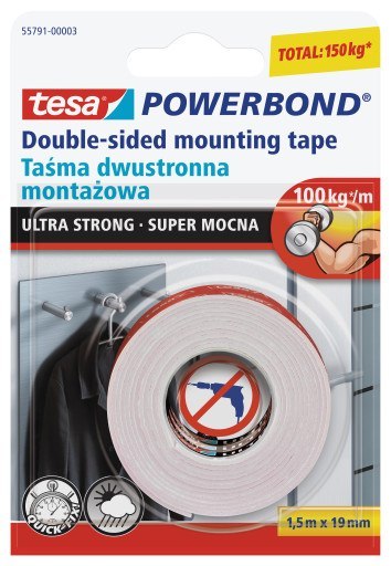 Taśma montażowa dwustronna 55791-00003-01 Powerband 1.5mx19mm Super mocna Taśma montażowa dwustronna 55791-00003-01 Powerband 1.5mx19mm Super mocna