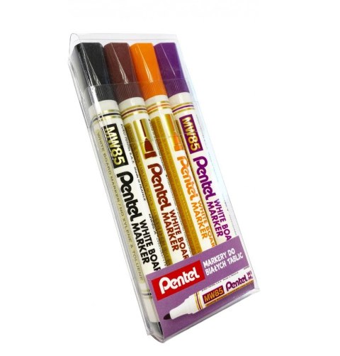 Marker do białych tablic PENTEL komplet 4szt w etui MW85-WA4AEFVPL suchościeralny 4 kolory Marker do białych tablic PENTEL komplet 4szt w etui MW85-WA4AEFVPL suchościeralny 4 kolory