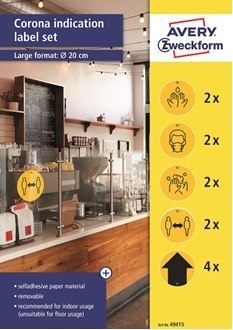 Zestaw etykiet ostrzegawczych 49415, śr. 20 cm, 12 szt.- koronawirus usuwalne, Avery Zweckform