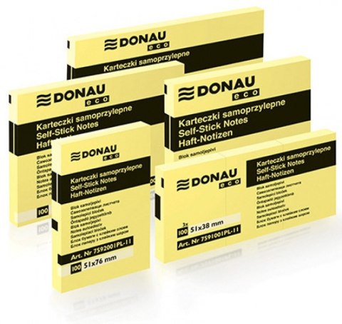 Bloczki samoprzylepne ECO 3szt x 100 karteczek jasnożółte 51x38 7591001PL DONAU Bloczki samoprzylepne ECO 3szt x 100 karteczek jasnożółte 51x38 7591001PL DONAU