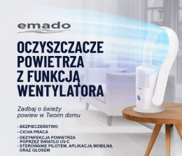 Wentylator bezłopatkowy, oczyszczacz powietrza, cichy, pilot, WiFi, światło UV-C, Filtr HEPA 13, biały, EMADO W-020 M-F-UV-C