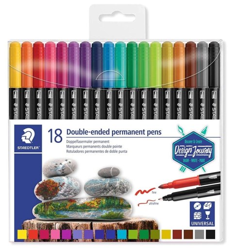 Flamastry dwustronne, wodoodporne, Design Journey, 18 kol, Staedtler S 3187 TB18 Flamastry dwustronne, wodoodporne, Design Journey, 18 kol, Staedtler S 3187 TB18