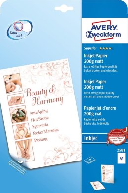 Papier matowy 2581 200g, 210 x 297 25ark obustronnie powlekany, biały, Avery Zweckform